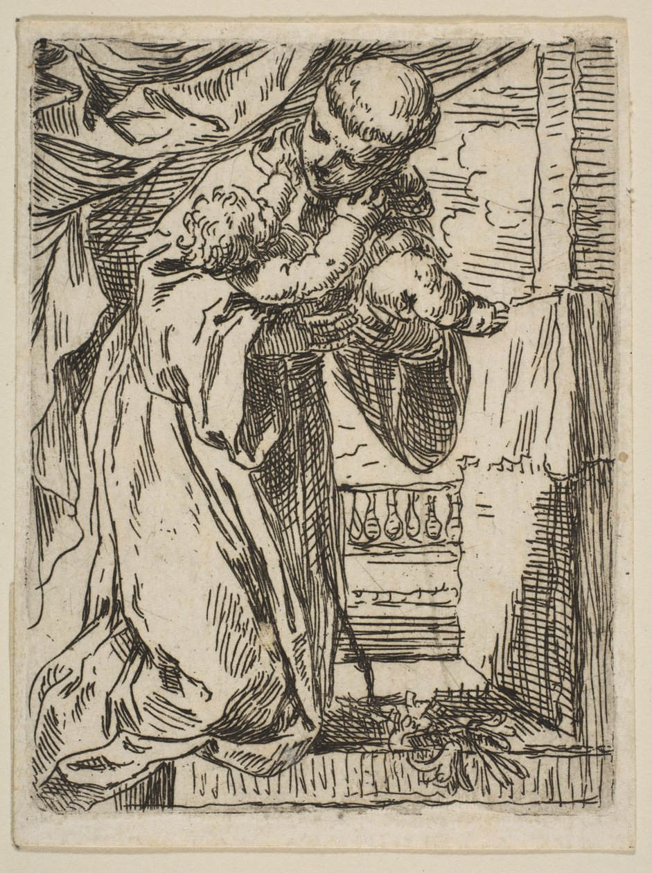 Den hellige Antonius av Padua holder Kristusbarnet, ca.1635-1636. av Simone Cantarini