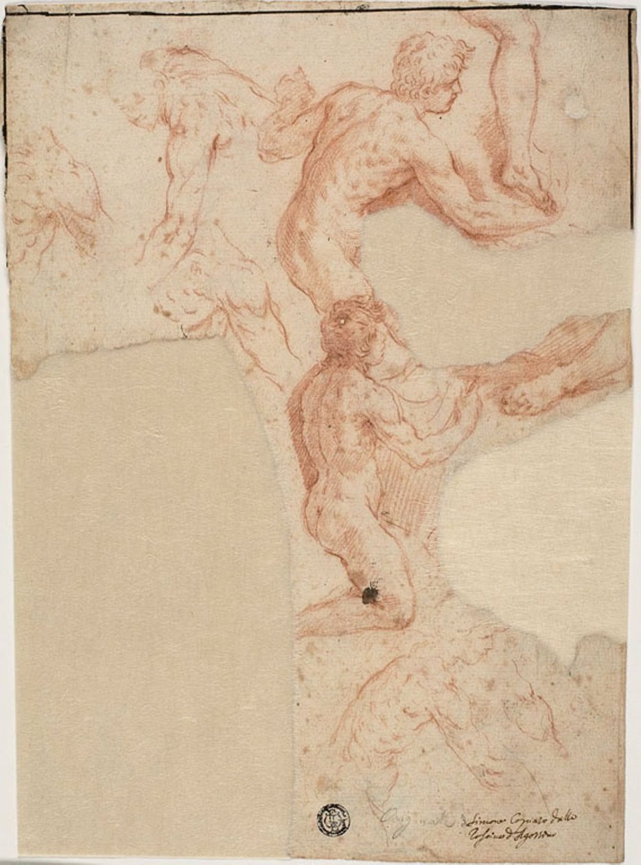 Skisser av mannlige nakenbilder, ben (recto); Skisser av mannlige nakenbilder (verso) av Simone Cantarini