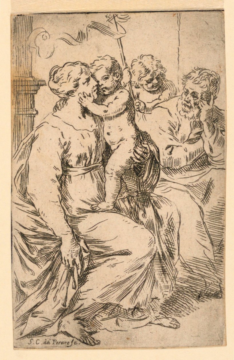 Den hellige familie med Saint John av Simone Cantarini