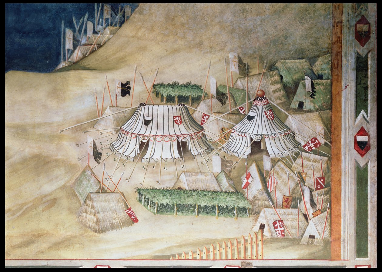 Minnemarkering av Guidoriccio da Fogliano ved beleiringen av Montemassi, detalj av militærleiren, fra Sala del Mappamondo, 1328 av Simone Martini