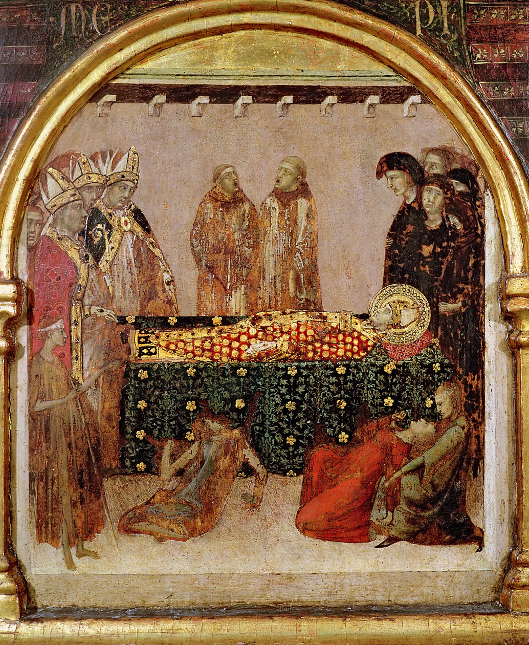 Kuring av syke på dødsdagen til St. Louis av Toulouse (1274-97) predella panel fra alteret til St. Louis av Toulouse, 1317 (tempera på panel) av Simone Martini