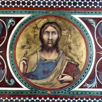 Maesta: Christ Blessing, detalj fra rammen av Simone Martini