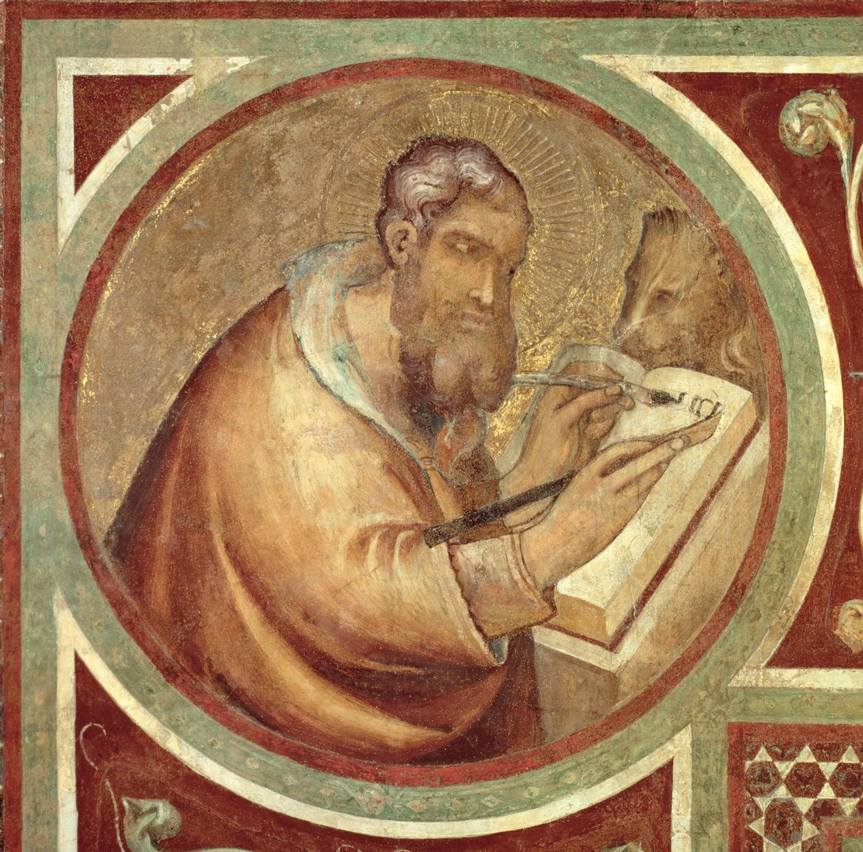 Maesta: St. Mark with the Lion, detalj fra rammen av Simone Martini