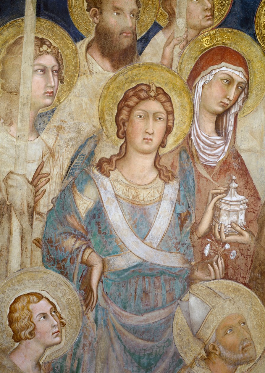 Maesta, detalj av St. Michael, freskomaleri fra 1315 av Simone Martini