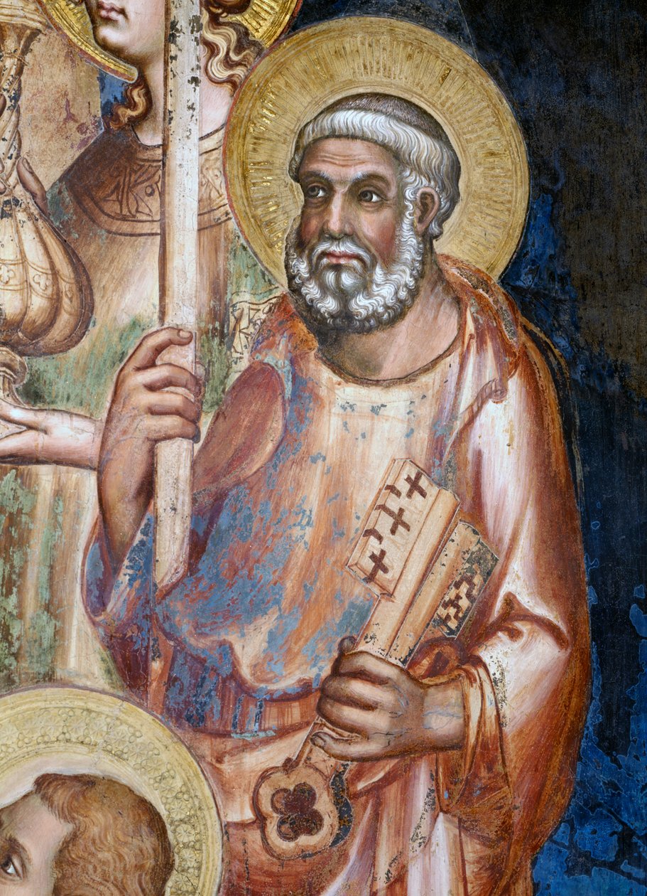 Maesta, detalj av St. Peter, freskomaleri fra 1315 av Simone Martini