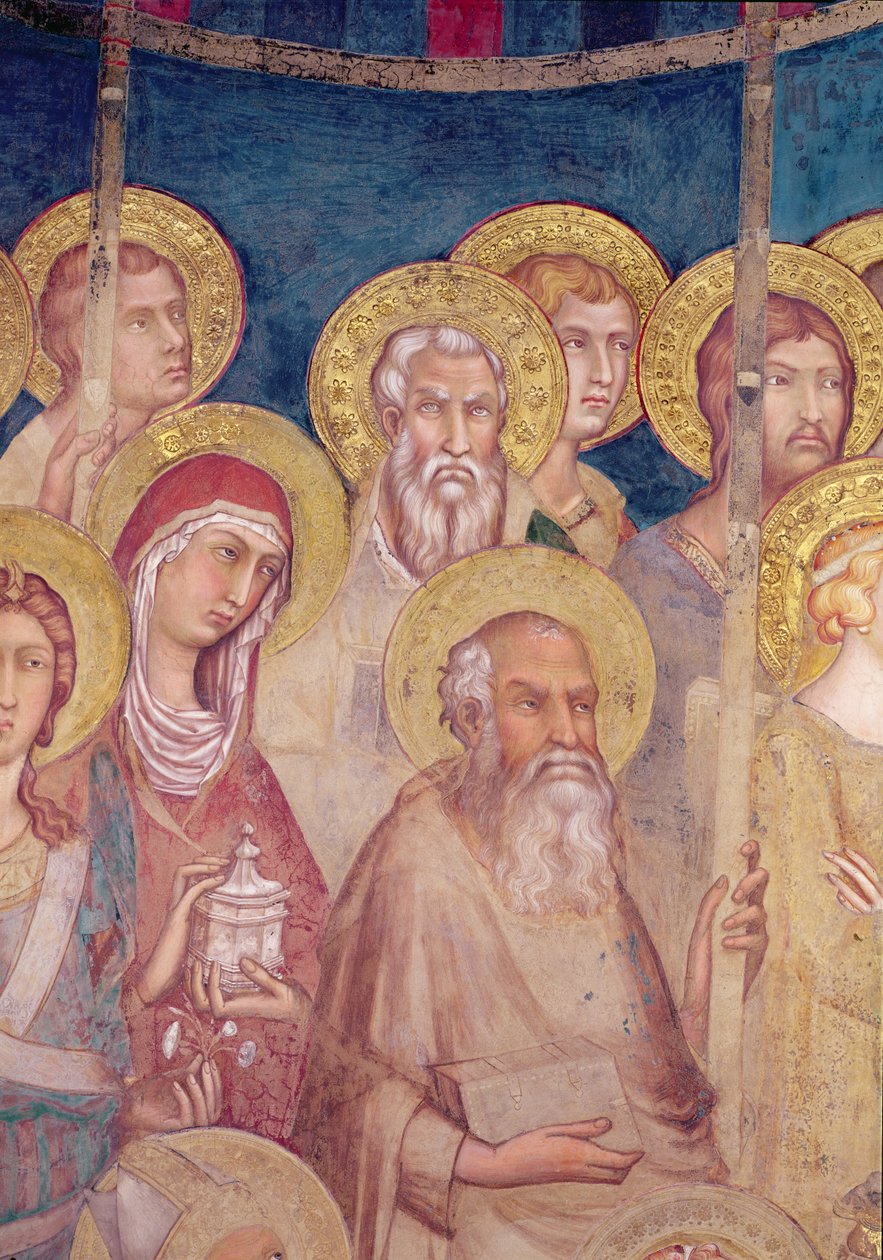 Maesta, detalj av helgener, freskomaleri fra 1315 av Simone Martini