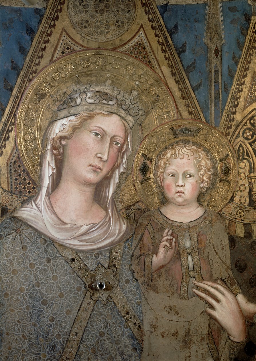Maesta, detalj av Madonna and Child, 1315 freskodetalj av 51591 og 79367 av Simone Martini