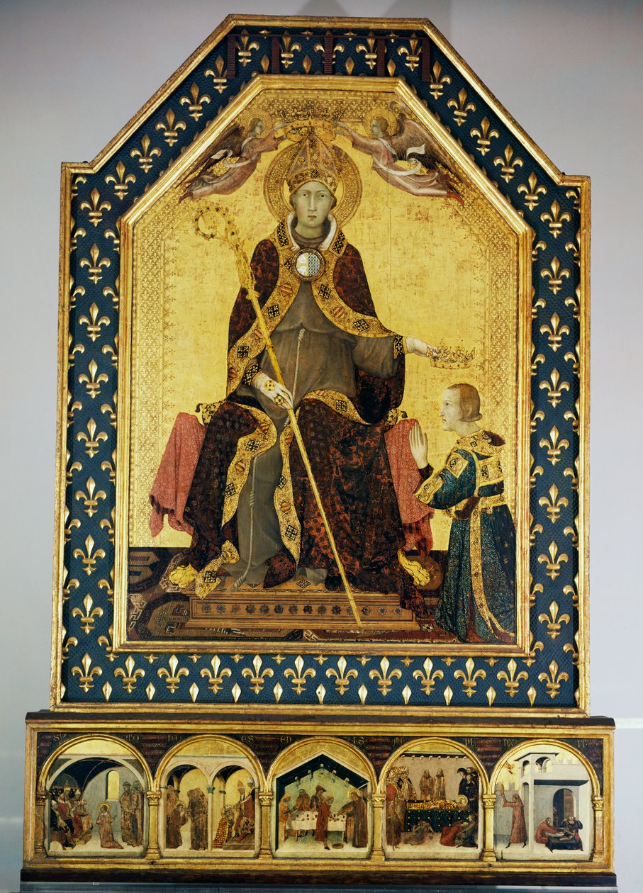 Saint Louis-biskop av Toulouse som kronet sin bror Robert av Anjou, kongen av Napoli av Simone Martini