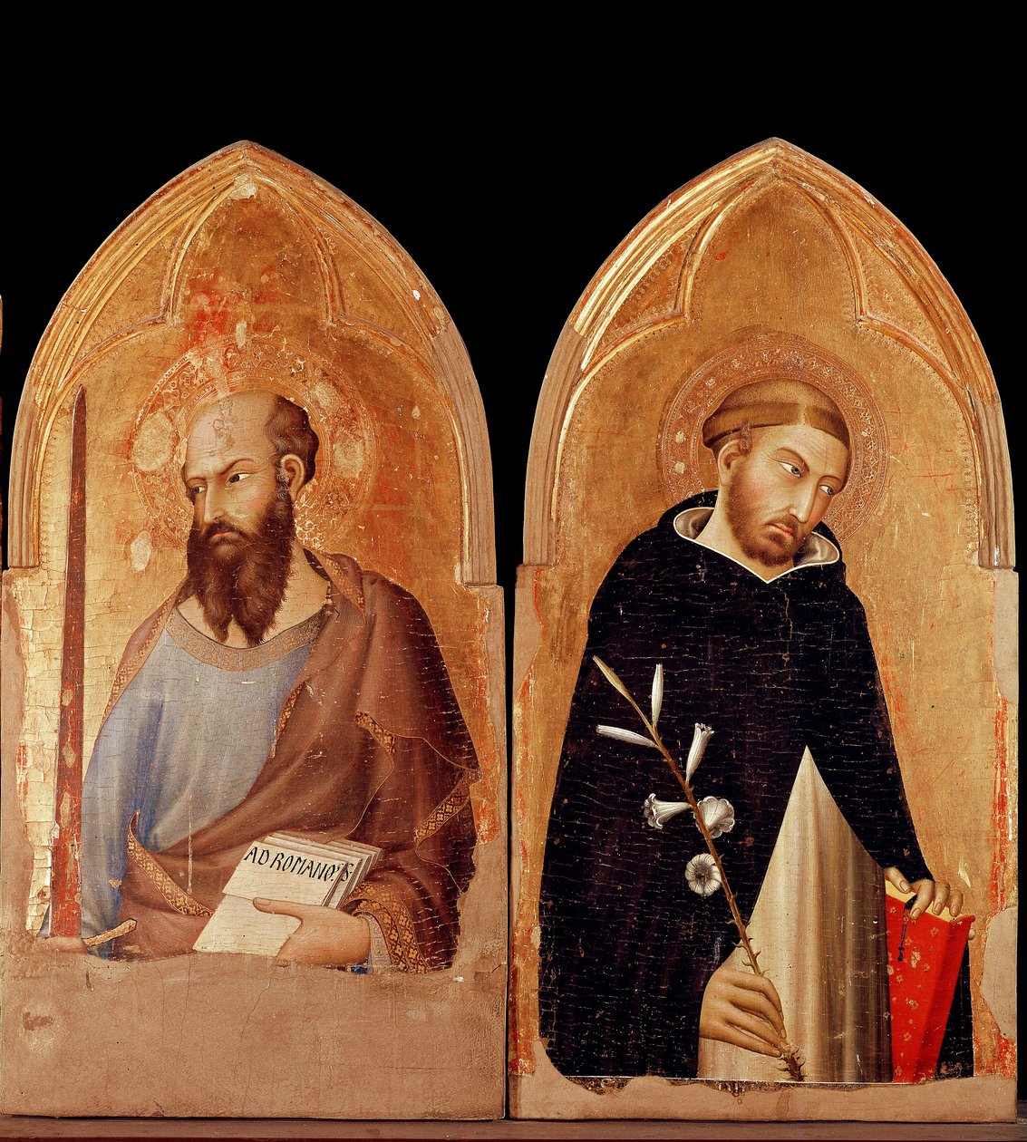 Saint Paul og Saint Dominic. Polyptych of Orvieto (tempera og gull på panel av Simone Martini