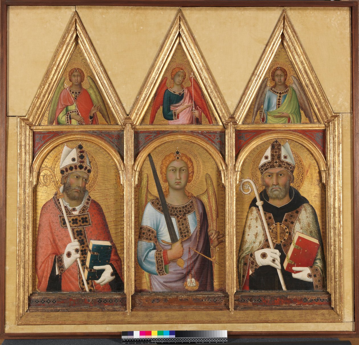 St. Geminianus, ca. 1319 tempera med gull på paneldetalj av 58835 av Simone Martini