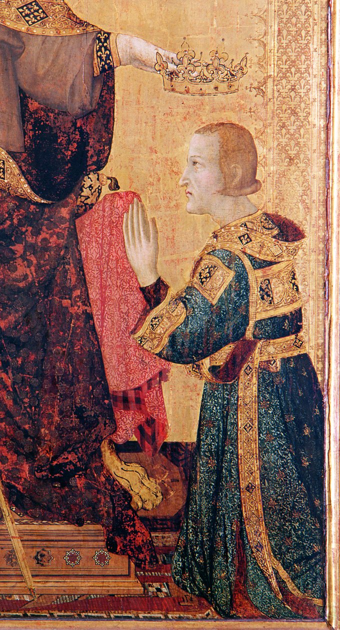 St. Louis av Toulouse (1274-97) som kronet sin bror, Robert av Anjou (1278-1343) fra alteret til St. Louis av Toulouse, 1317 (tempera på panel) (detalj av 183716) av Simone Martini