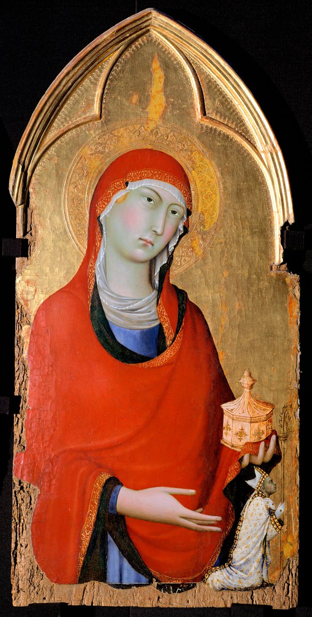 Magdalena, detalj av altertavlen til St Dominic, av Simone Martini (1283-1344), tempera og gull på trepanel av Simone Martini