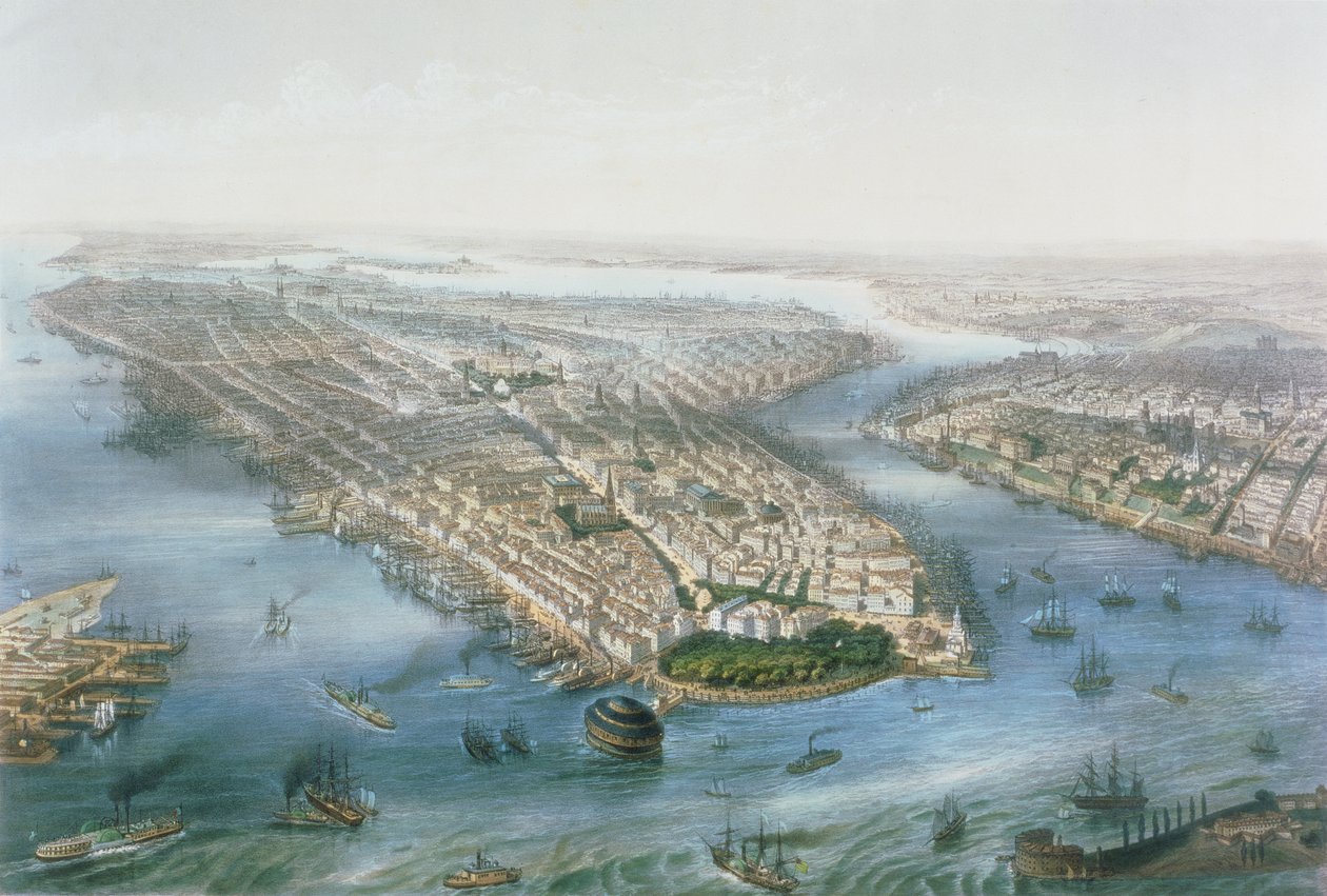 Luftfoto av New York og Brooklyn, gravert av T.H.E Miller, pub. av L. Turgis, Paris, 1855 av Simpson