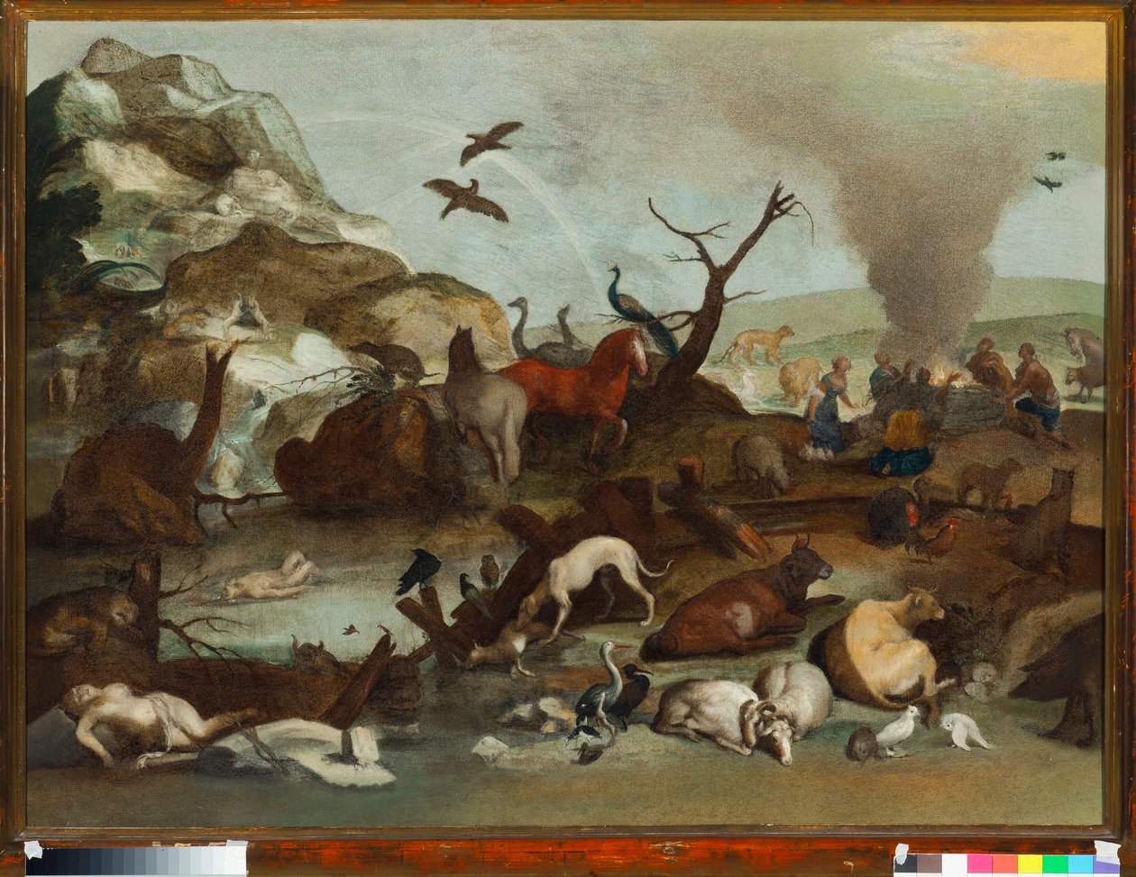 Noahs offer etter flommen Maleri av Sinibaldo Scorza (1589-1631) 1600-tallet Dim 70x101 cm Genes, Musei di Strada Nuova (ex Palazzo Rosso) av Sinibaldo Scorza