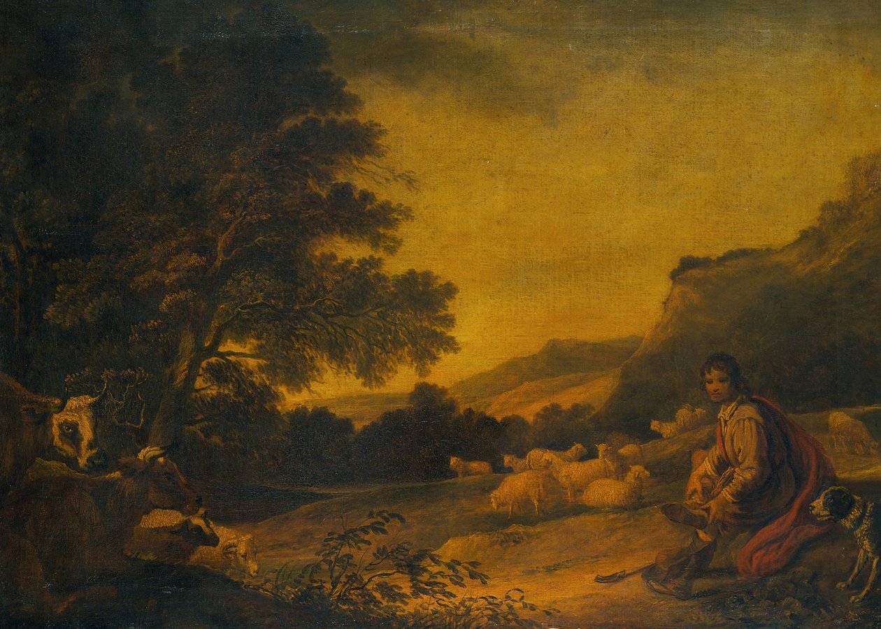 Landskap med storfe (en ung hyrde med flokken) av Sir Peter Francis Bourgeois