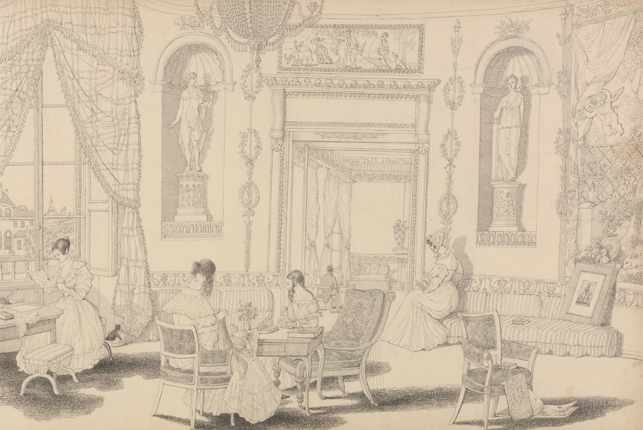 Album med 30 visninger i Tyrol og Italia: Circular Boudoir in Casino Pecori 10. oktober 1841 av Sir Charles D