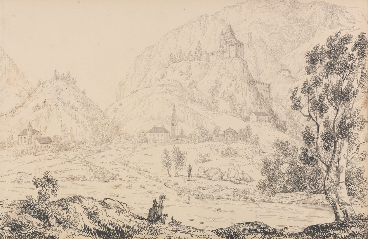 Album med 30 visninger i Tyrol og Italia: Festningen Trostburg nær byen Kollman. Tyrol. 28. oktober 1840 av Sir Charles D