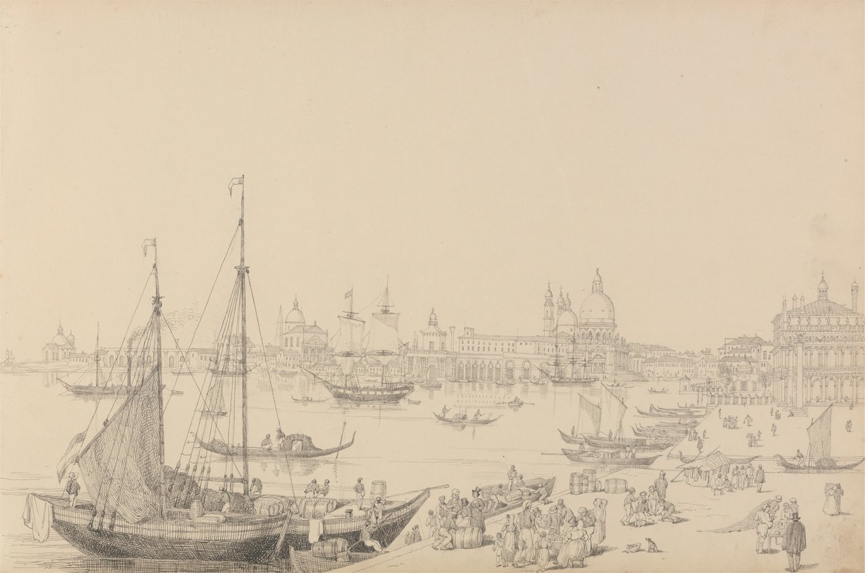 Album med 30 utsikter i Tyrol og Italia: Utsikt fra Daniele's Hotel på Riva degli Schiavoni 8. november 1840 av Sir Charles D