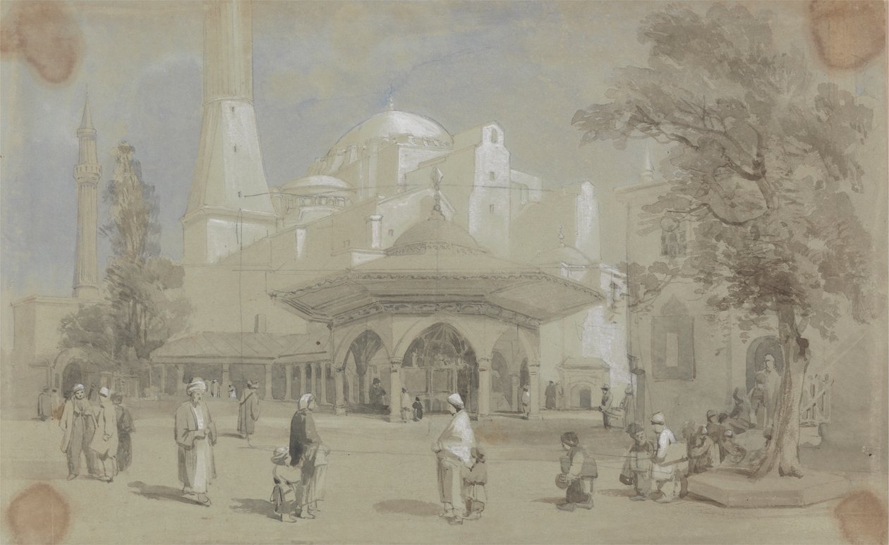 Utsikt over Hagia Sophia-moskeen og Shadirvan-fontenen, Istanbul av Sir Charles DOyly