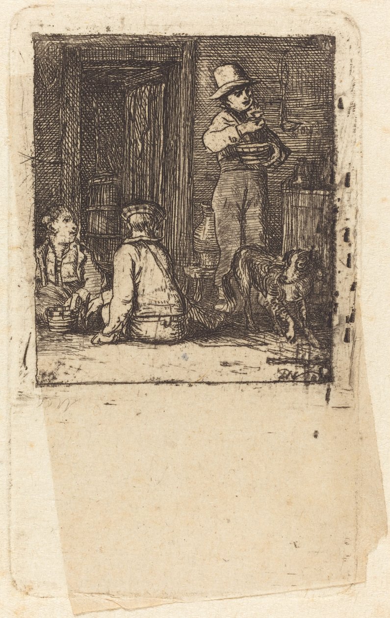Interiør med tre gutter og en hund av Sir David Wilkie