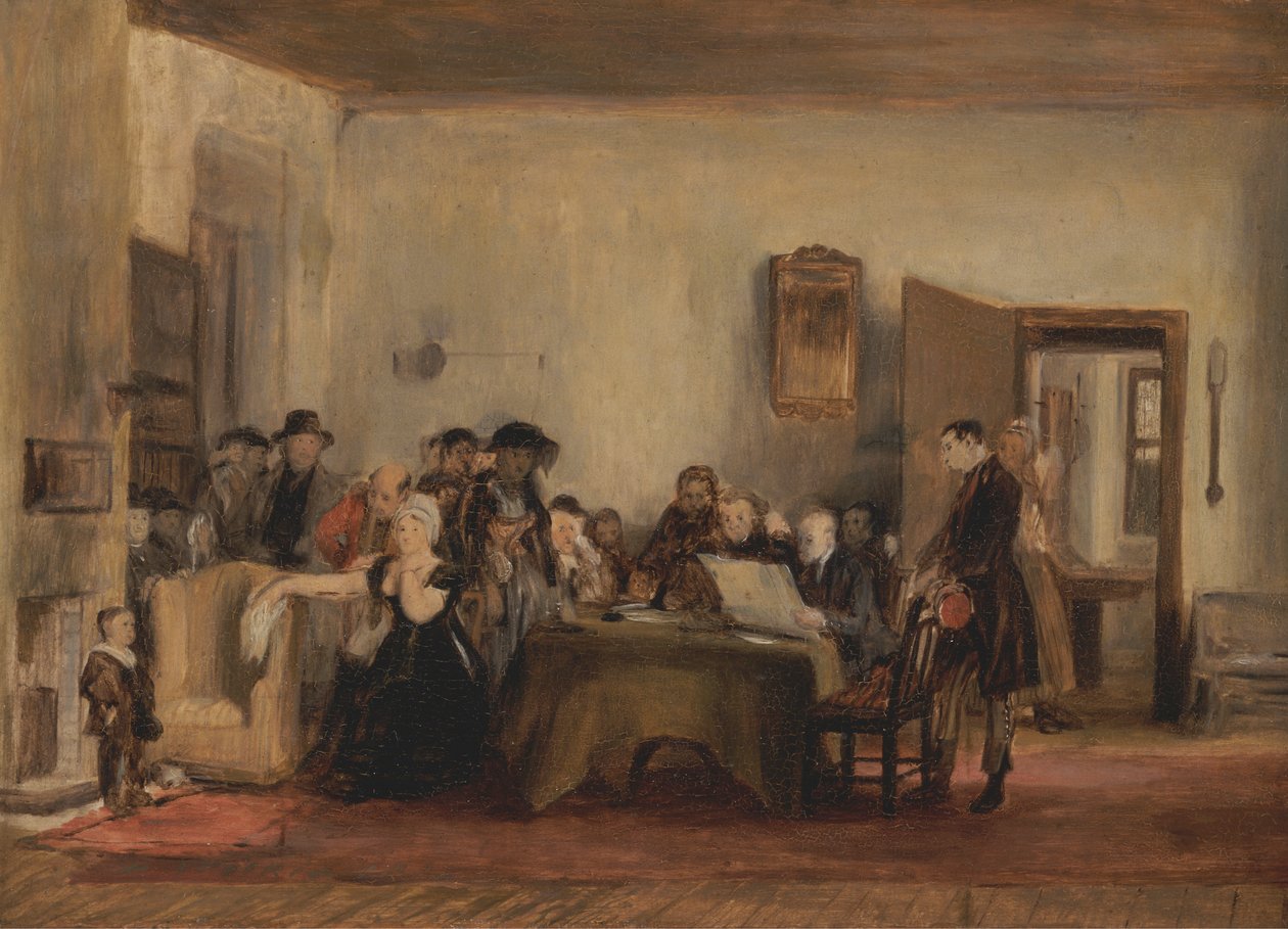 Skisse for "Lesing av et testamente" av Sir David Wilkie