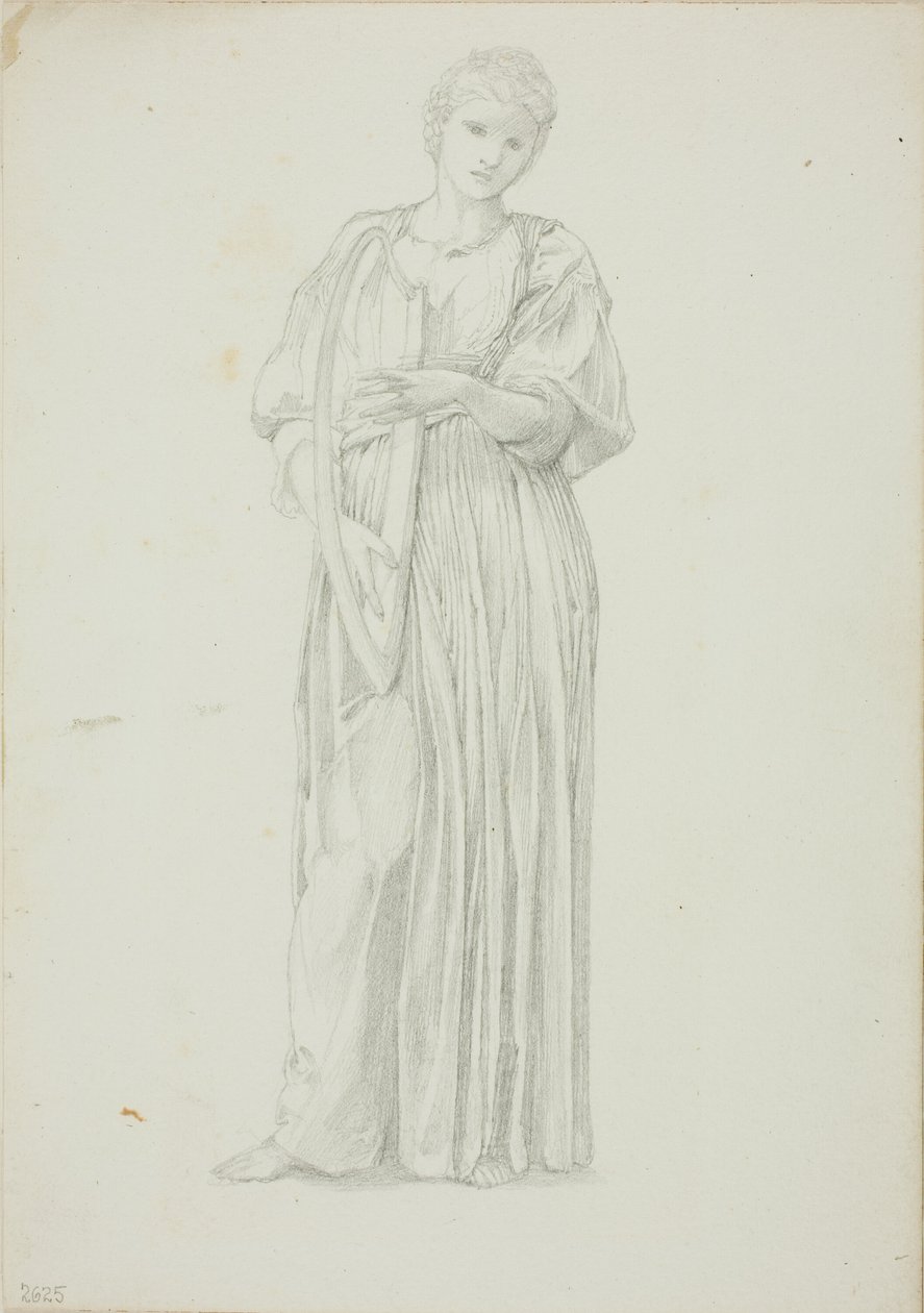 Drapert figur av kvinne som spiller på en harpe av Sir Edward Burne Jones