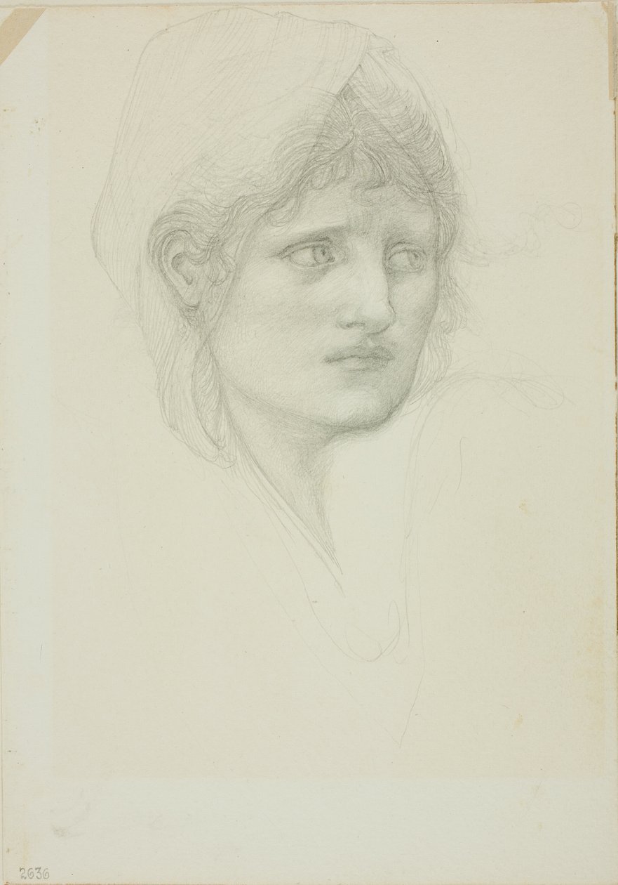 Drapert hode, øyne ser mot høyre av Sir Edward Burne Jones