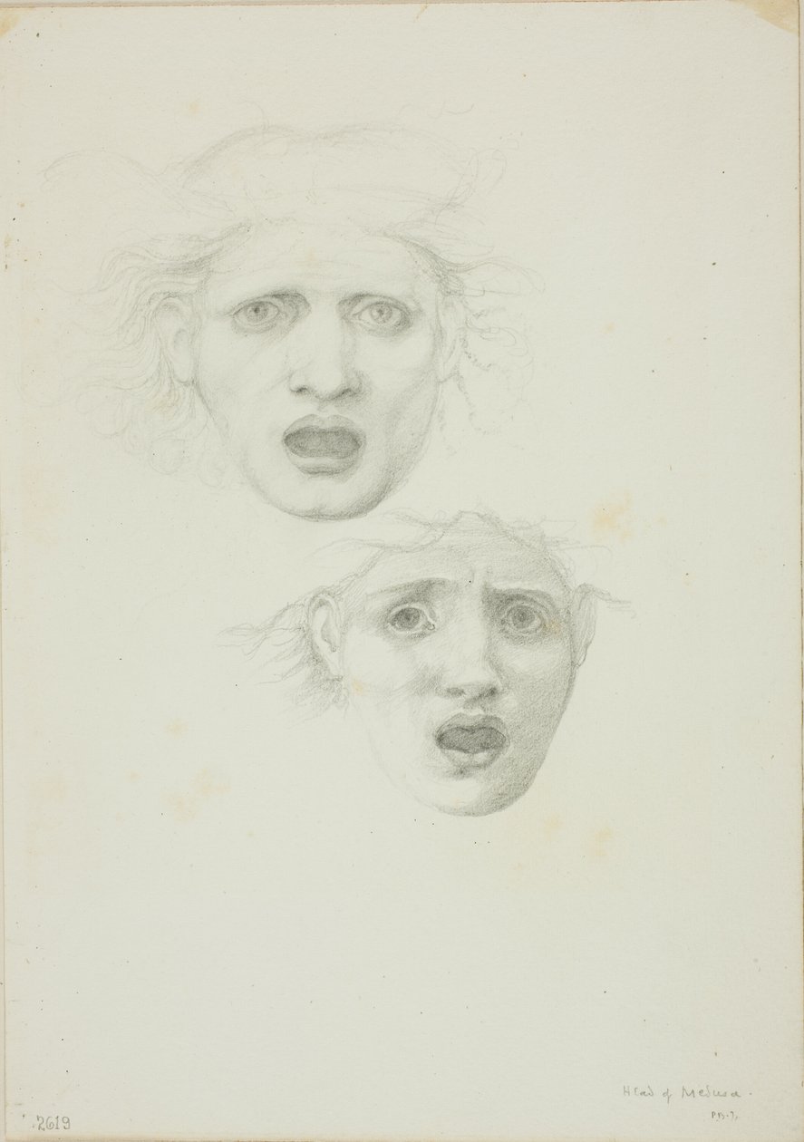 Leder for Medusa, to studier for Rondanini Medusa av Sir Edward Burne Jones