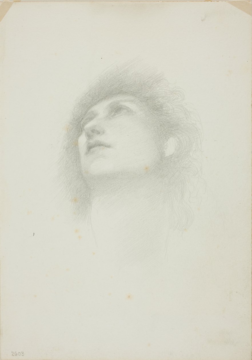Hodet til en kvinne med ansiktet oppovervendt av Sir Edward Burne Jones
