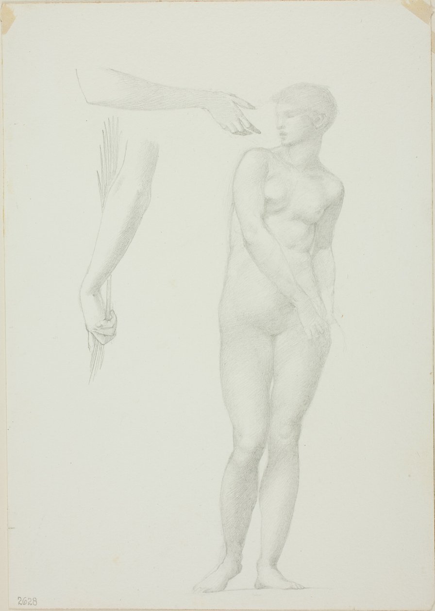 Stående naken kvinne og skisser av våpen av Sir Edward Burne Jones