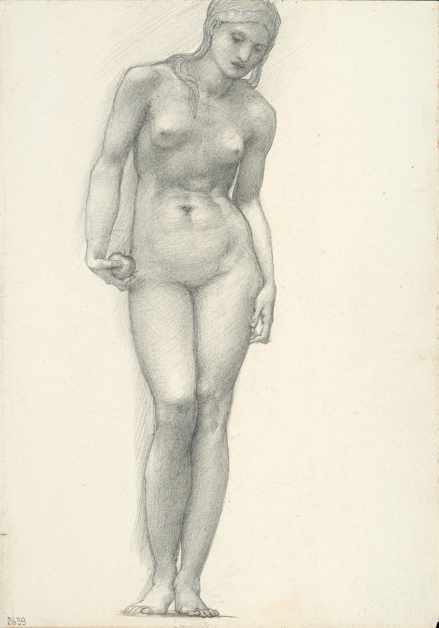 Venus med gulleple i høyre hånd, for Troy Triptych (skissebok #2639) av Sir Edward Burne Jones