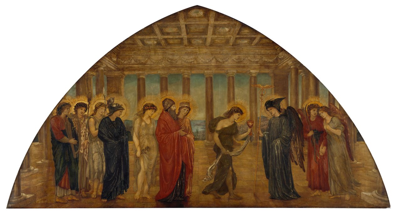 Cupid og Psyche - Palace Green veggmalerier - Psyche kommer inn i portalene til Olympus, 1881. av Sir Edward Coley Burne Jones