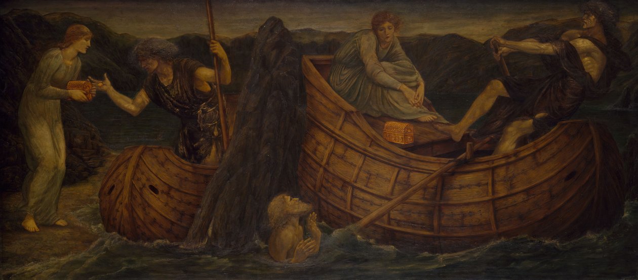 Cupid and Psyche - Palace Green veggmalerier - Psyche gir mynten til Ferryman of the Styx, 1881. av Sir Edward Coley Burne Jones