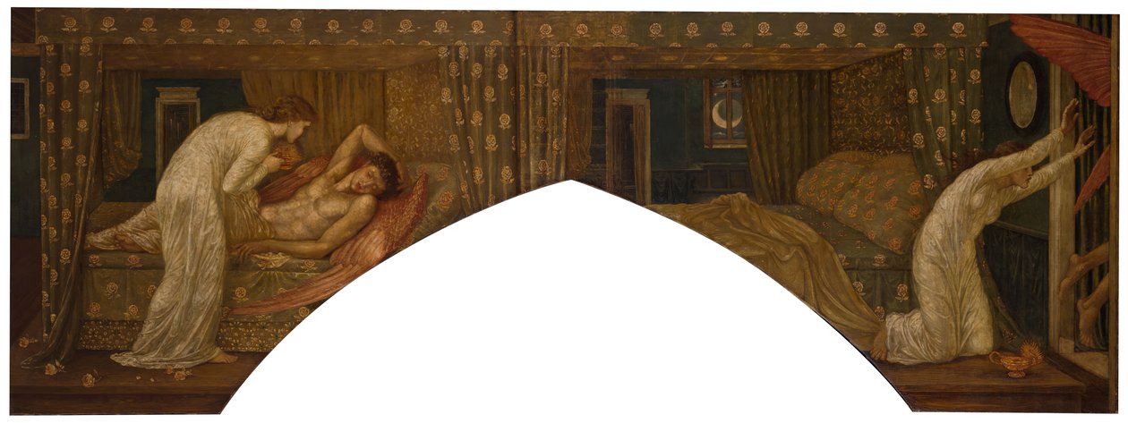 Cupid and Psyche - Palace Green veggmalerier - Psyche holder lampen blikk på ansiktet til..., 1881. av Sir Edward Coley Burne Jones