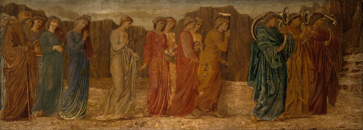 Amor og psyke - Palace Green veggmalerier - Kongen og andre sørgende forlater Psyche...,1881. av Sir Edward Coley Burne Jones