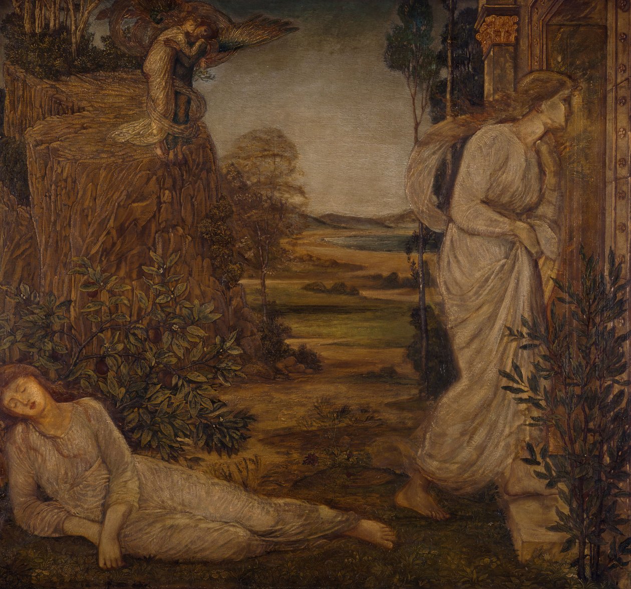 Amor og Psyche - Grønne veggmalerier i palasset - Zephyrus som bærer Psyche til fjellet, 1881. av Sir Edward Coley Burne Jones