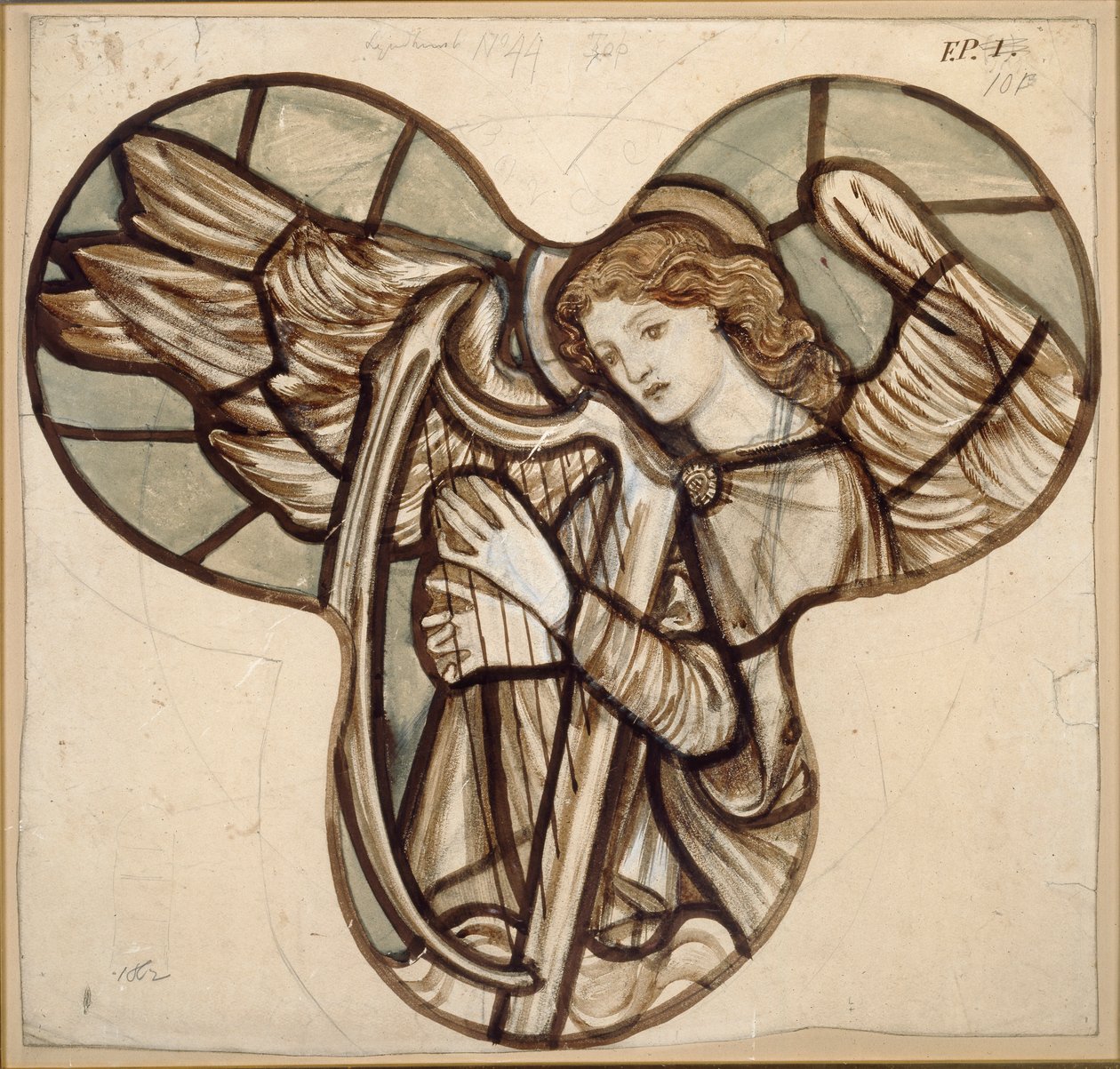 Design for glassmalerier i Lyndhurst Church: An Angel Harpist, 1862 av Sir Edward Coley Burne Jones