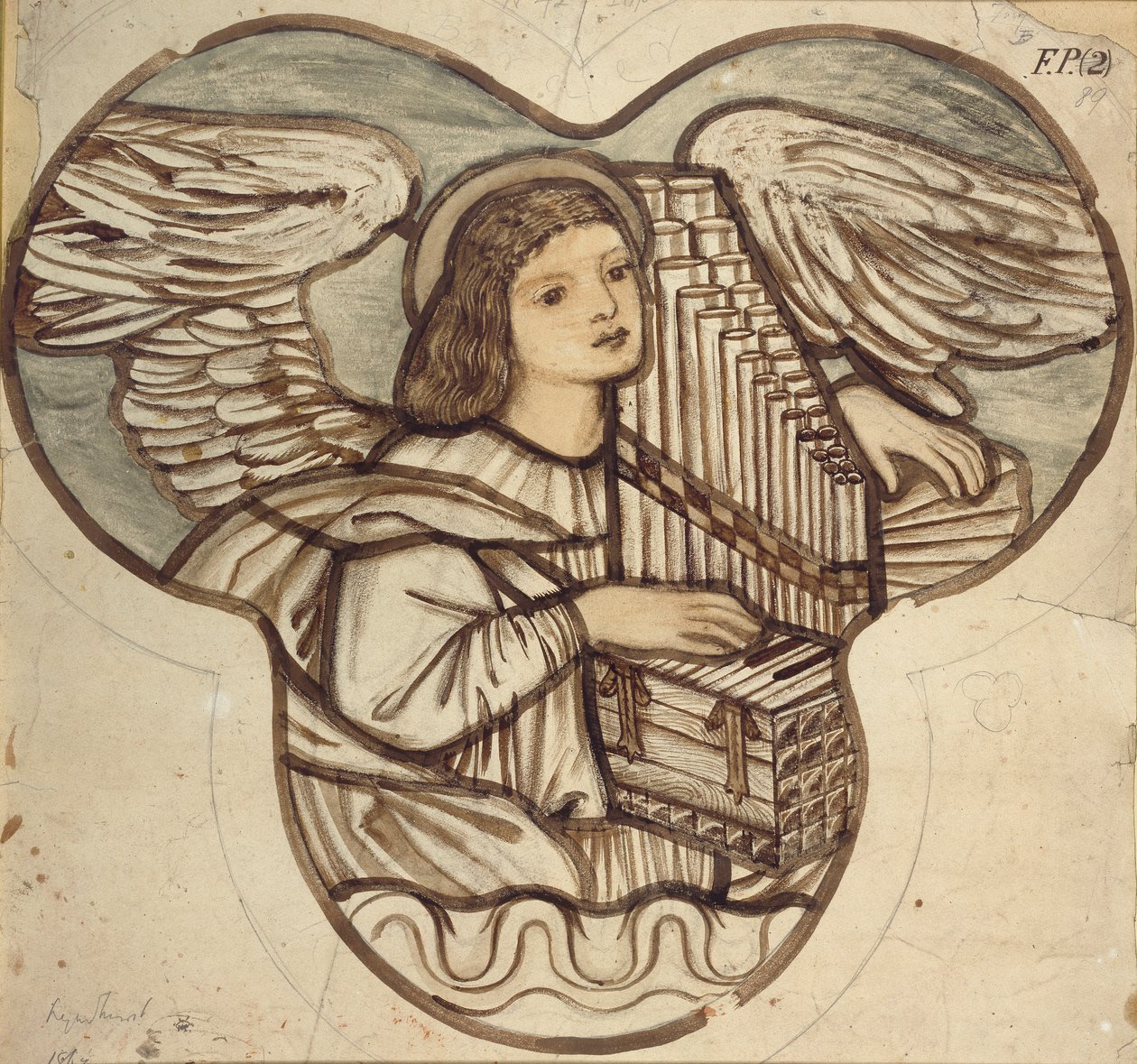 Design for glassmalerier i Lyndhurst Church: An Angel Organist, 1886 av Sir Edward Coley Burne Jones