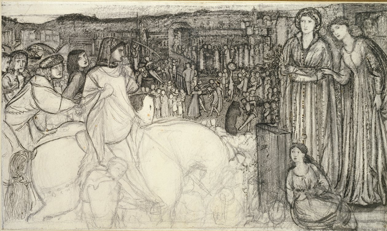 Gualdrada Donati presenterer datteren sin til Buondelmente, ca 1850-tallet av Sir Edward Coley Burne Jones