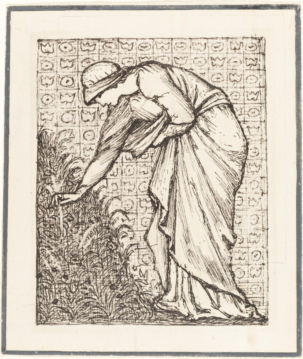 Dame plukker blomster av Sir Edward Coley Burne Jones