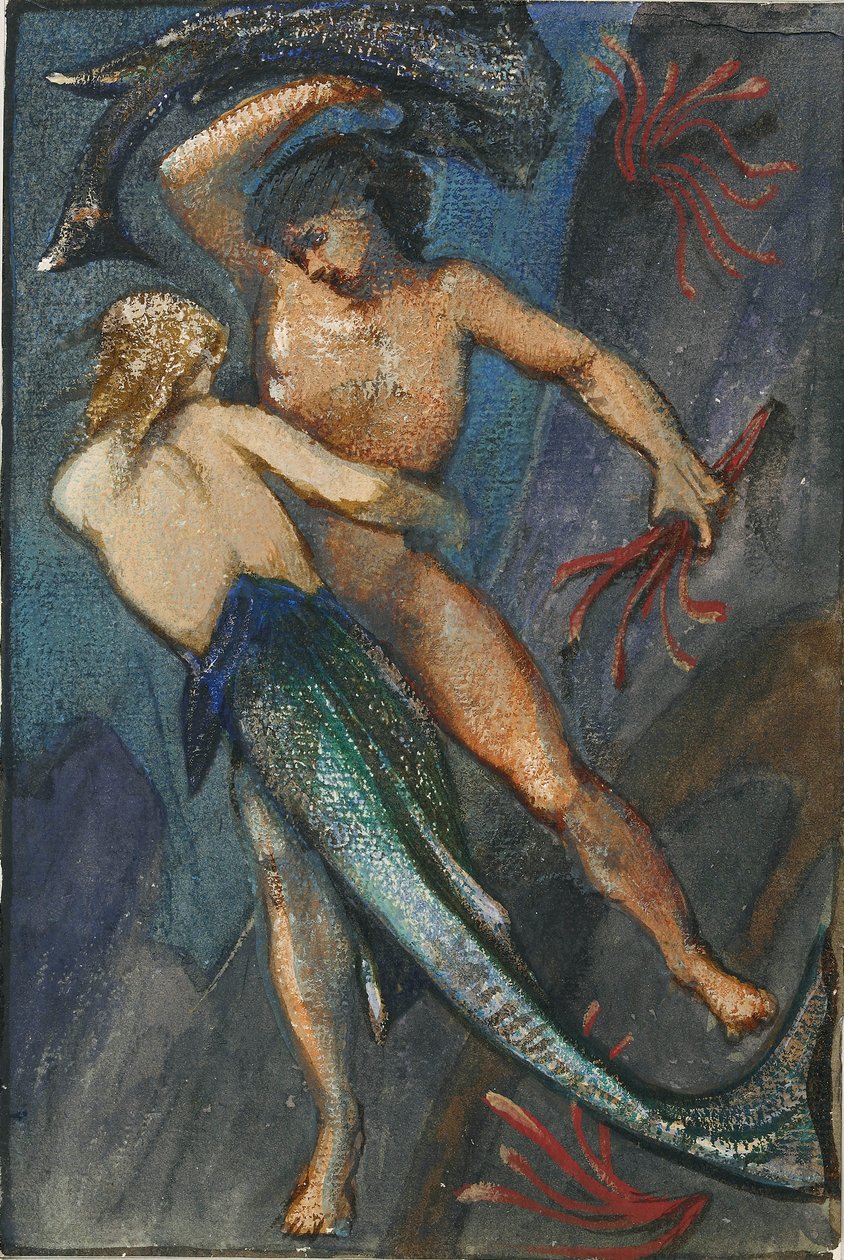Havfrue og mann fra Album med førtiåtte tegninger, c1853-1898 av Sir Edward Coley Burne Jones