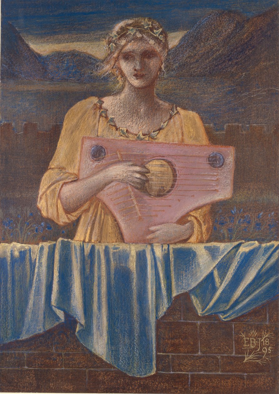 Studie av en kvinne med et musikkinstrument, 1895 av Sir Edward Coley Burne Jones