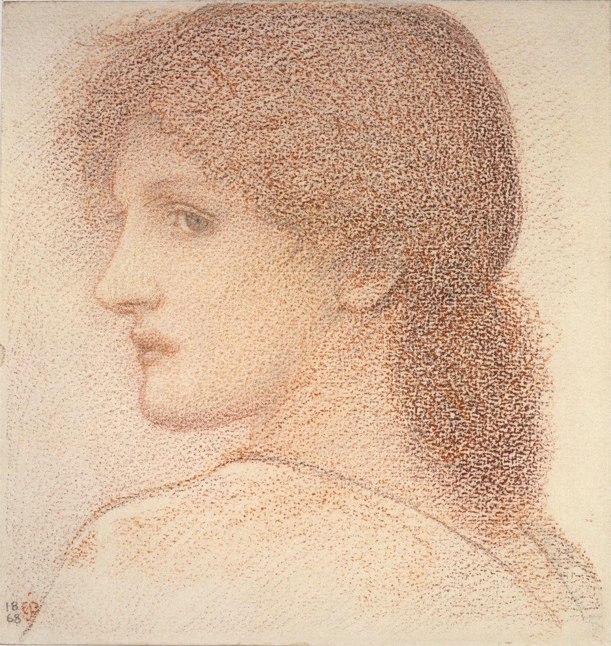 Studie av en kvinnes hode, vendt til venstre, 1886 av Sir Edward Coley Burne Jones