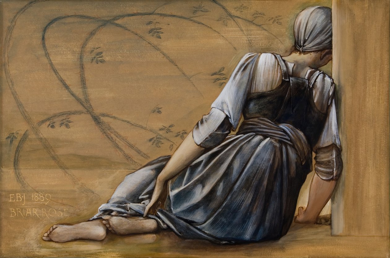 The Briar Rose Series - Studie for 'The Garden Court', 1889. av Sir Edward Coley Burne Jones
