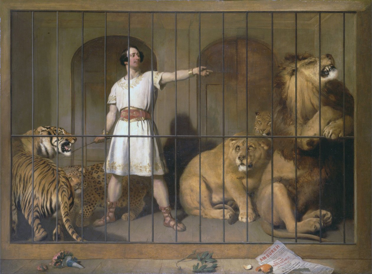 Portrett av Mr. Van Amburgh, som han dukket opp med dyrene sine på London Theatres av Edwin Landseer