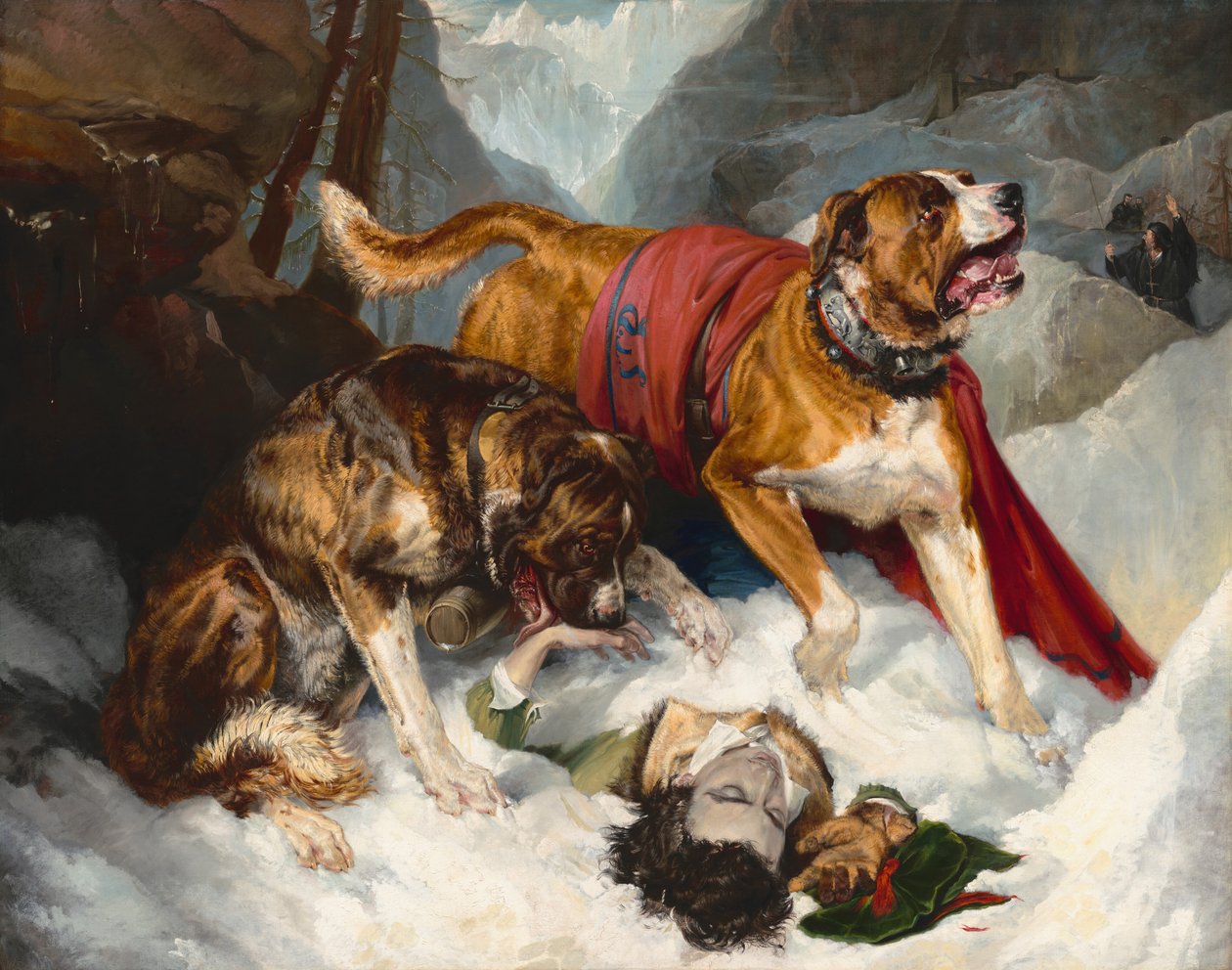 Alpine Mastiff gjenoppliver en nødstedt reisende av Sir Edwin Landseer