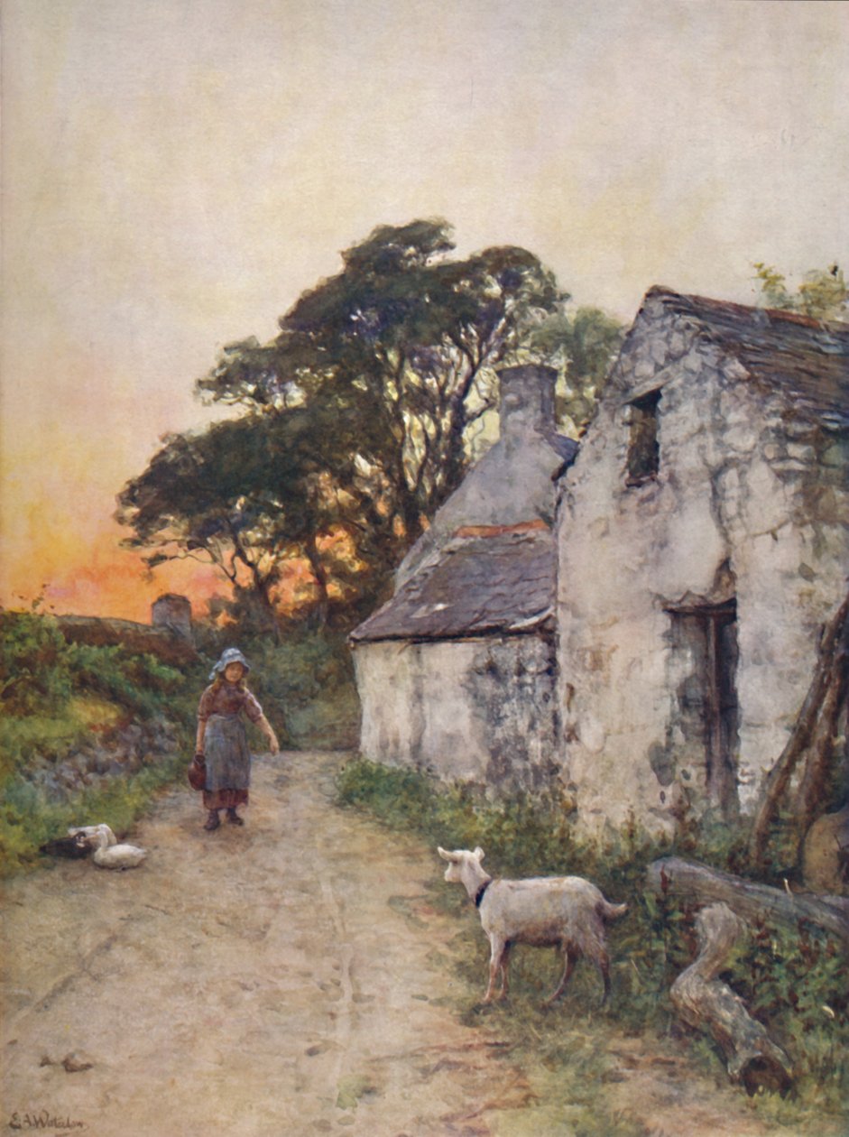 A Village Lane, Sør-Wales, sent på 1800- og begynnelsen av 1900-tallet. av Sir Ernest Albert Waterlow