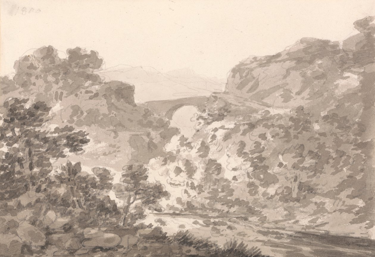 Bro over Stream, Nord-Wales av Sir George Howland Beaumont seventh Baronet