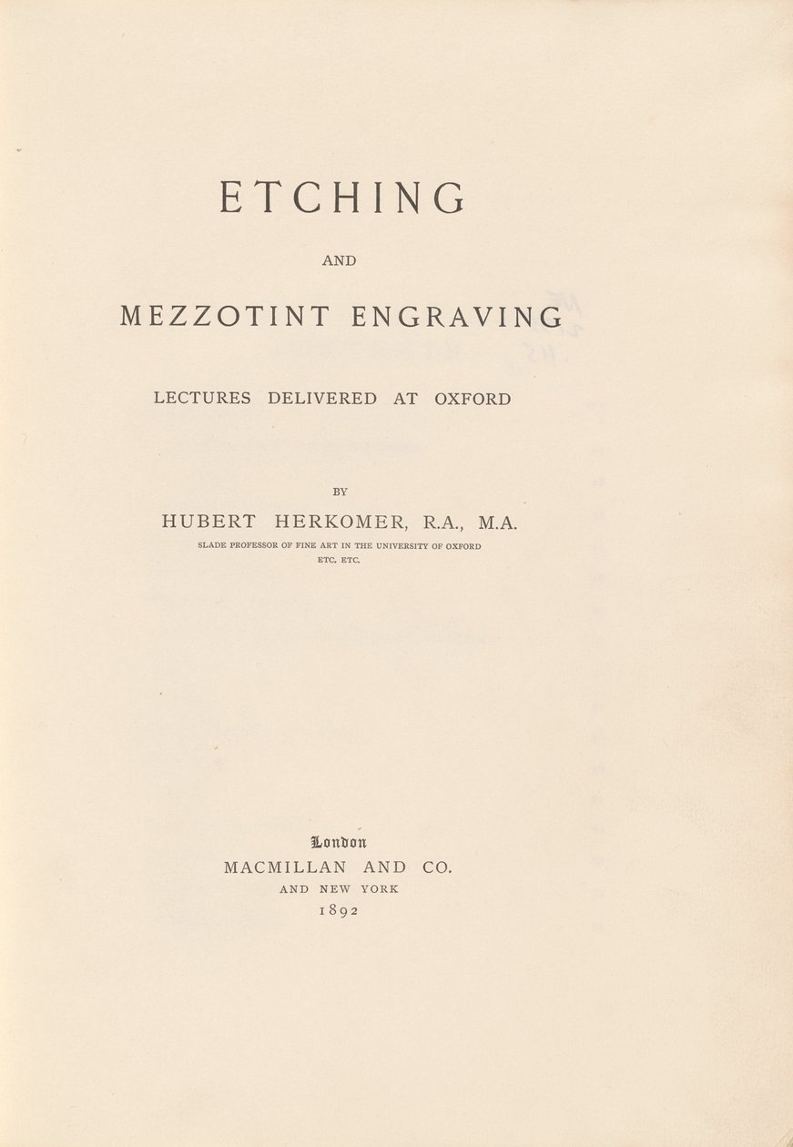 Etsing og mezzotint gravering forelesninger holdt i Oxford av Sir Hubert von Herkomer