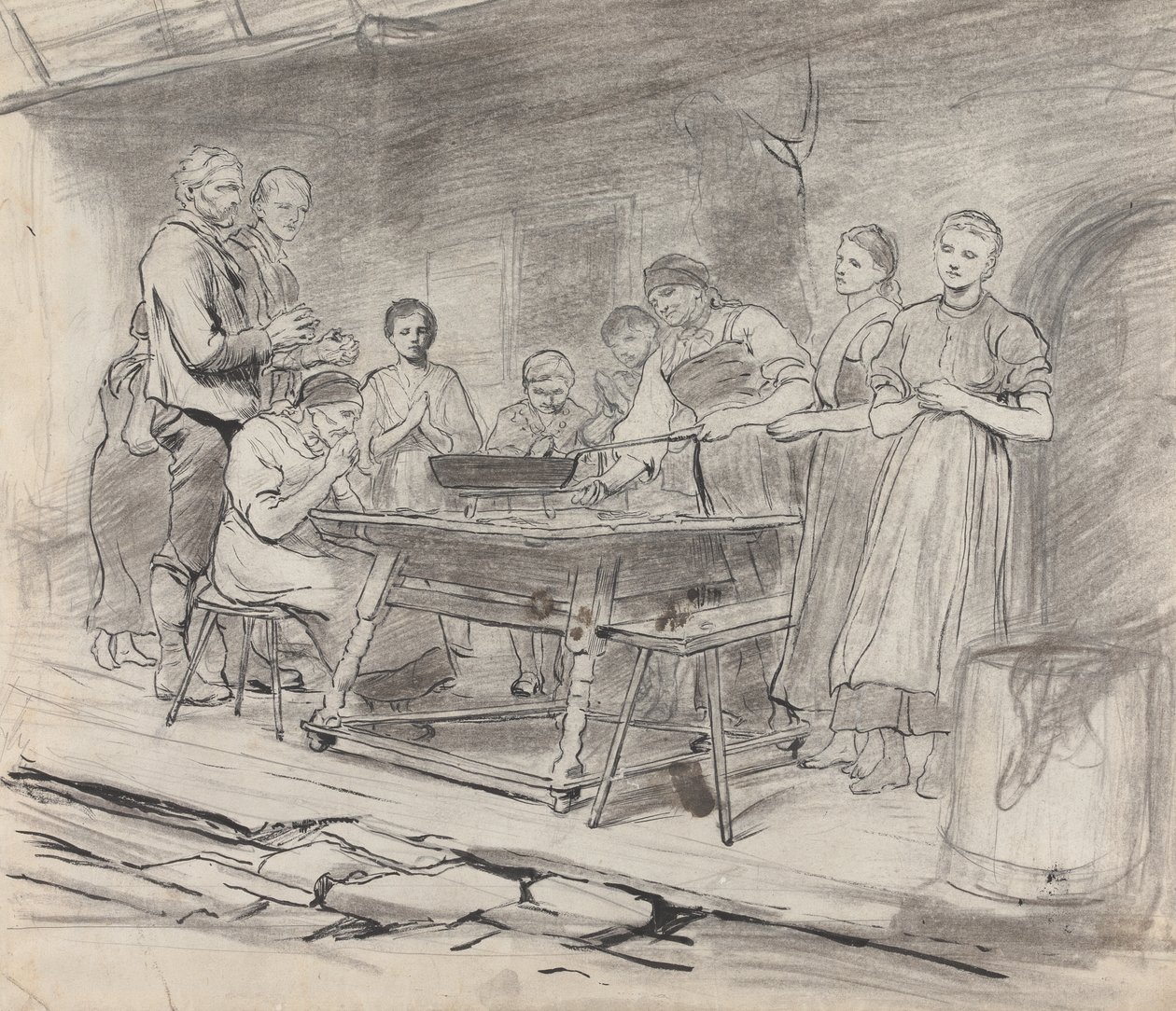 Studie av kvinner og menn som sier nåde, før et måltid av Sir Hubert von Herkomer